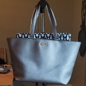 Kate Spade Dark Grey Metallic Tote